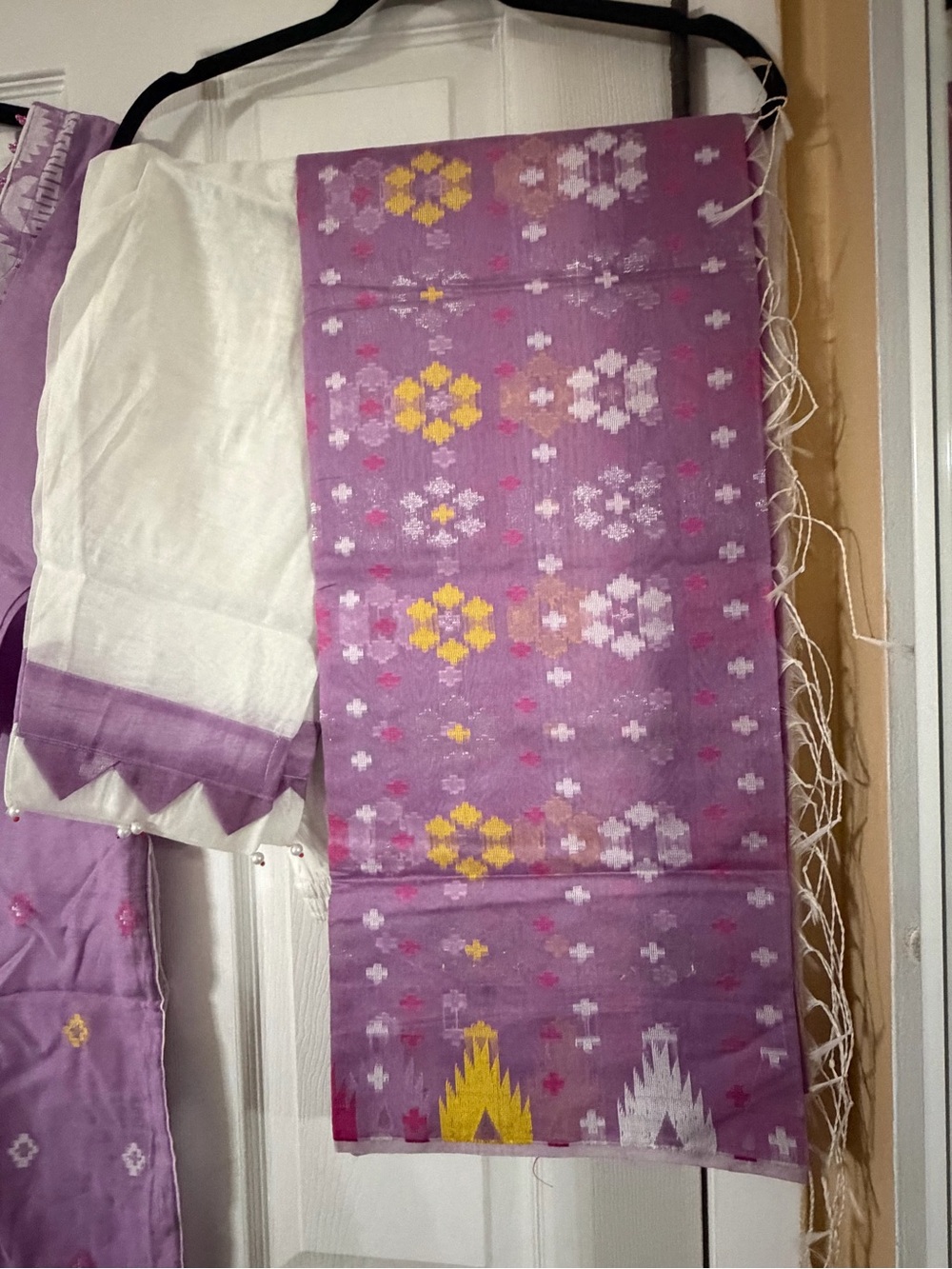 Girls Purple Embroidered Pajama Set with White Scarf - Picture 7 of 7